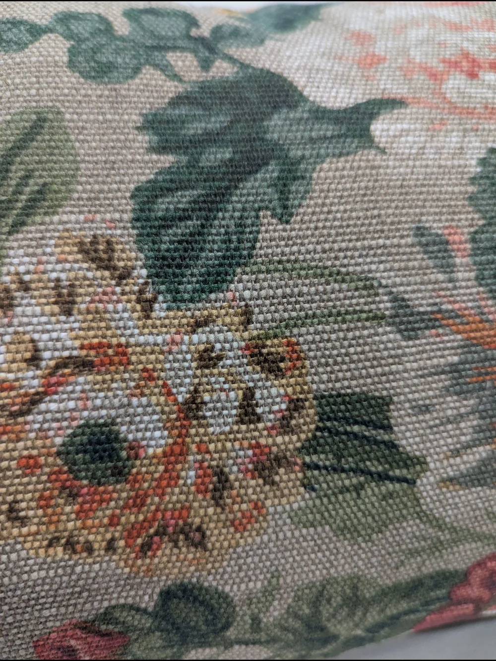 Floral Lumbar Throw Pillow - Beige with Pink & Green Covers Only